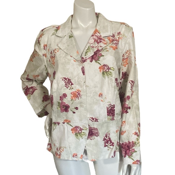 NWOT Christopher & Banks Linen Blend Floral Print Ivory Button Lightweight Jacke - Picture 1 of 13